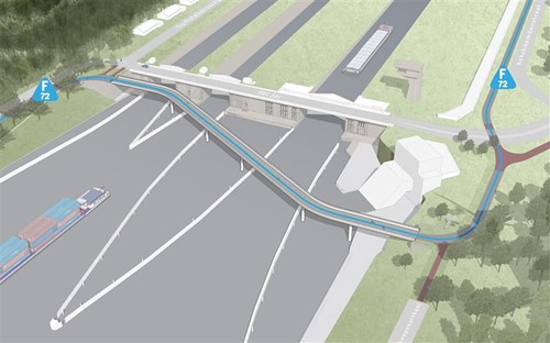 Fietssnelweg Albertkanaalroute: Fietsbrug sluizencomplex Hasselt